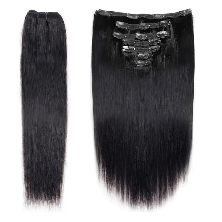 Allove Hair Straight Hair Clip In Hair Extensions 7 Pieces/Set Natural Black Color