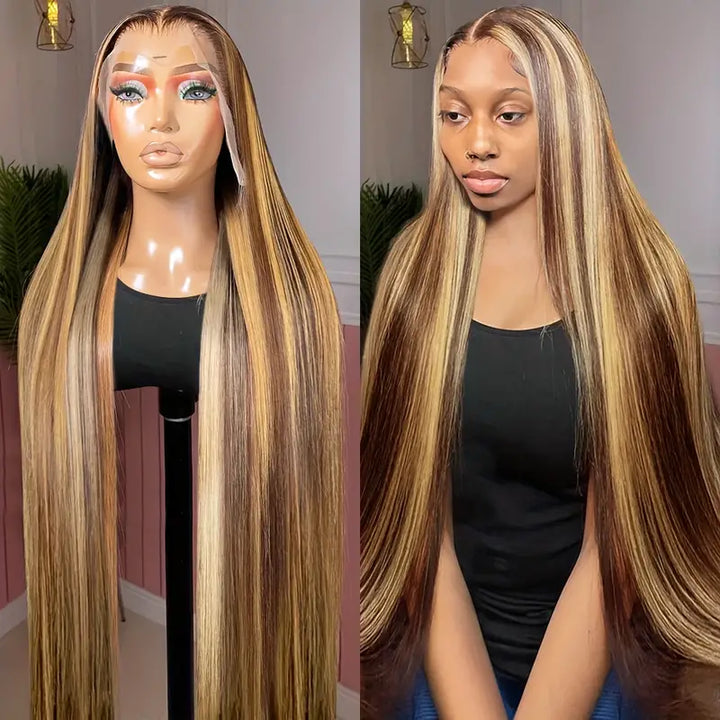 Allove Highlight Glueless Wig P4/27 Honey Blonde 13*4 Straight Hair HD Lace Front Wig