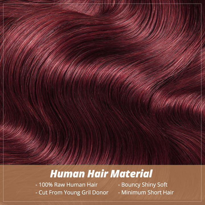 99J Burgundy Body Wave Human Hair 1 3 4 Bundles Unprocessed Wine Red Colored Human Hair Extensions - AlloveHair