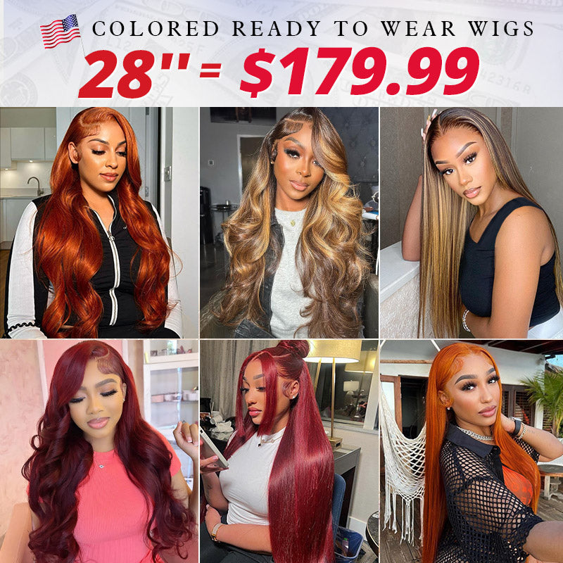 [50% OFF - No Code Needed] 28''= $179.99 Pre Cut & Pre Plucked & Bleached Knots Ready To Wear 13*4 Colored Lace Front Wigs 180% Density - AlloveHair