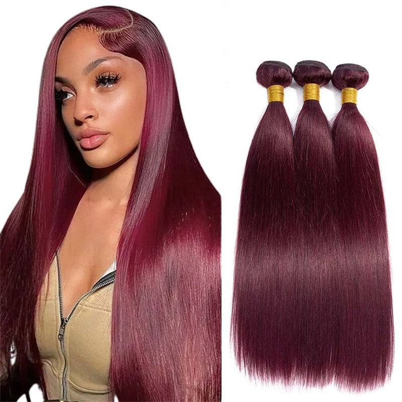Allove Hair Burgundy 99J Colored Brazilian Straight Hair 3 Bundles Human Hair Weave