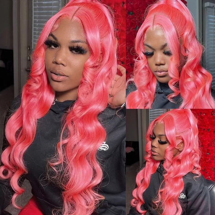 Allove Hair 30 Inch Pink Colored 13x4 HD Glueless Lace Front Wig Body Wave Barbie Hairstyle