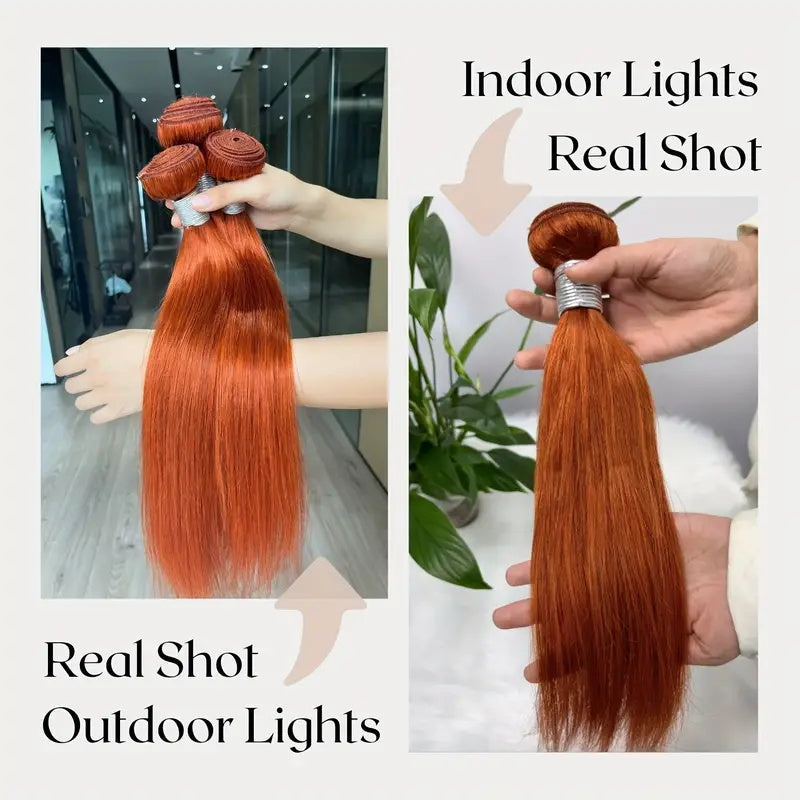 Ginger Orange Color Brazilian 3 Bundles Straight Human Hair Extensions