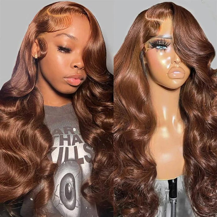 Chocolate Brown Colored Body Wave Human Hair Wig 13x4 HD Lace Front Wigs