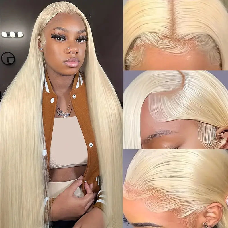 Overnight Shipping 613 Blonde Glueless Long Straight Human Hair HD Transparent Lace Front 28 Inch Wig