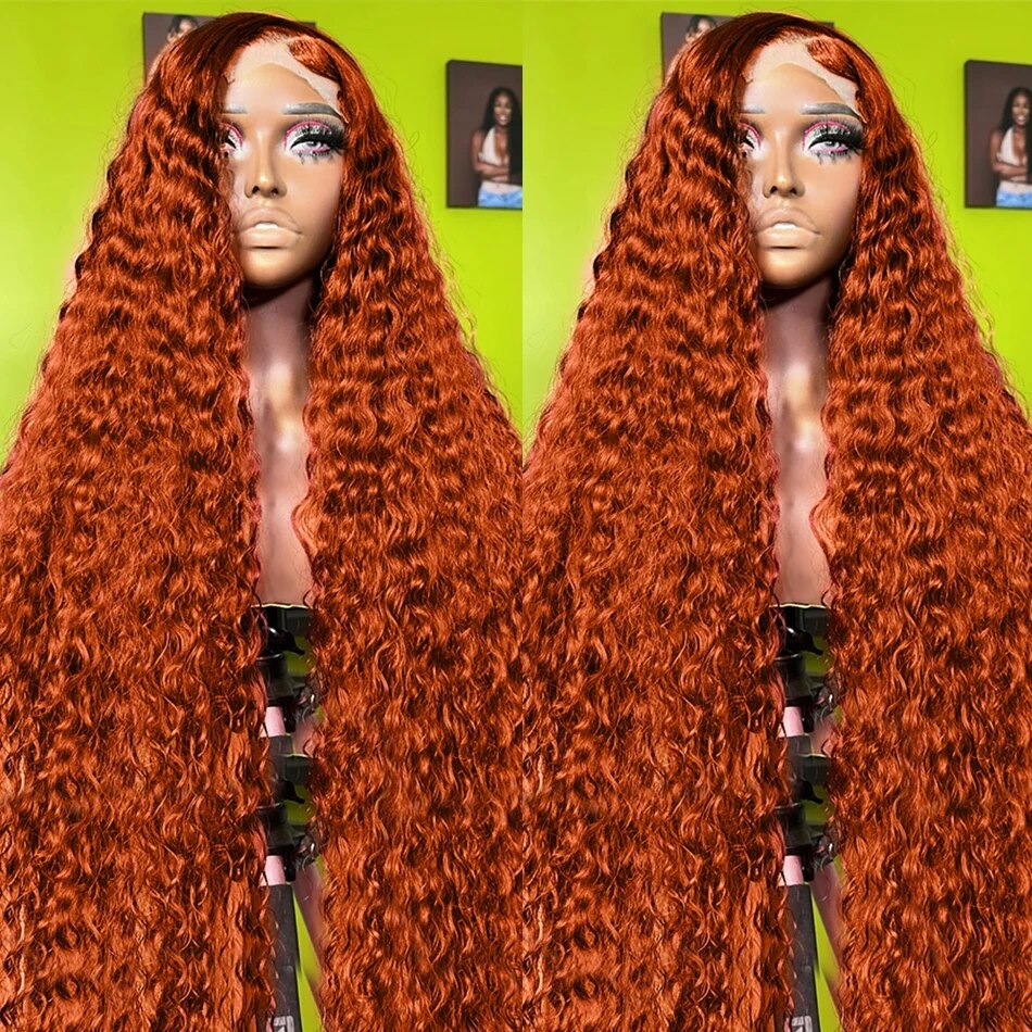 Orange Ginger Curly Glueless HD 13x4 Lace Front Human Hair Wigs Pre Plucked For Women