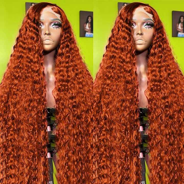 Orange Ginger Curly Glueless HD 13x4 Lace Front Human Hair Wigs Pre Plucked For Women