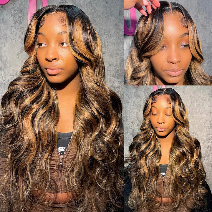 Pre Cut Wear & Go Lace Wig | Highlight Brown 4x4 Lace Front Glueless Body Wave Wig 180% Density