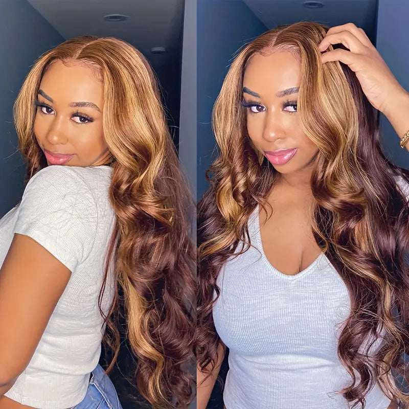 Allove Highlight Body Wave Hair 3 Bundles With Transparent 13*4 Lace Frontal