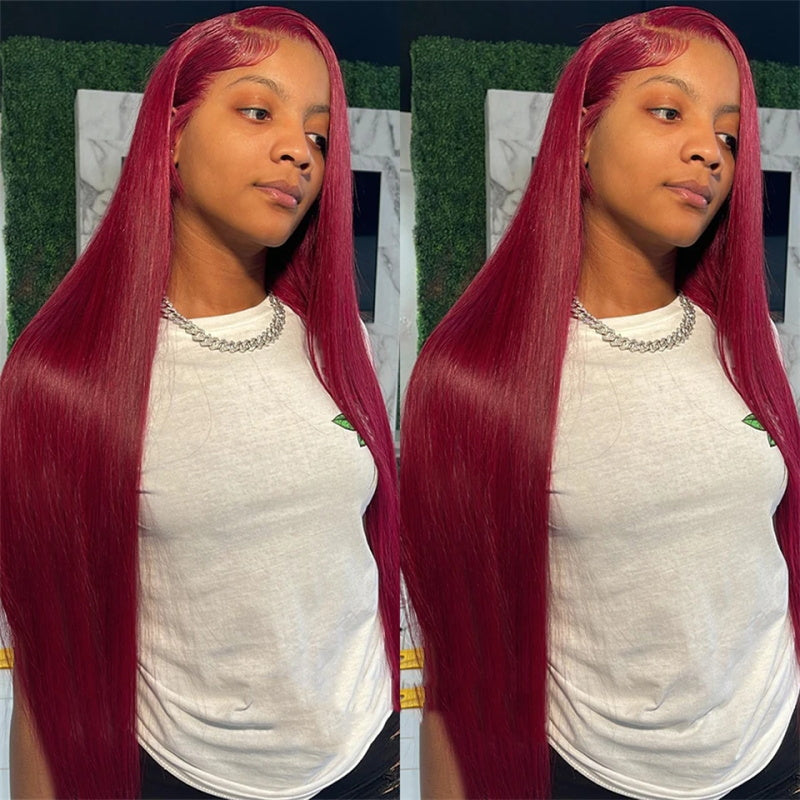 Allove Hair 99J Straight Hair 3 Bundles With Closure Burgundy Dark Wine Red