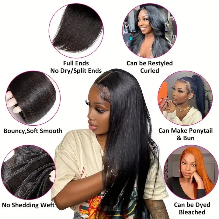 Allove Hair Peruvian Straight Hair 3 Bundles with 13*4 Lace Frontal