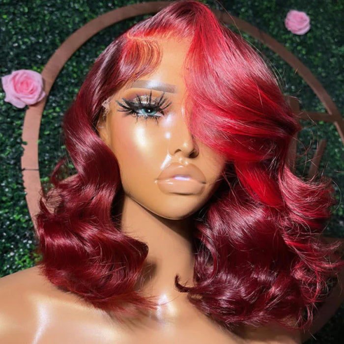 Allove Hair Cherry Red Body Wave 13x4 Lace Front Wig Pre Plucked Glueless Bob Wigs