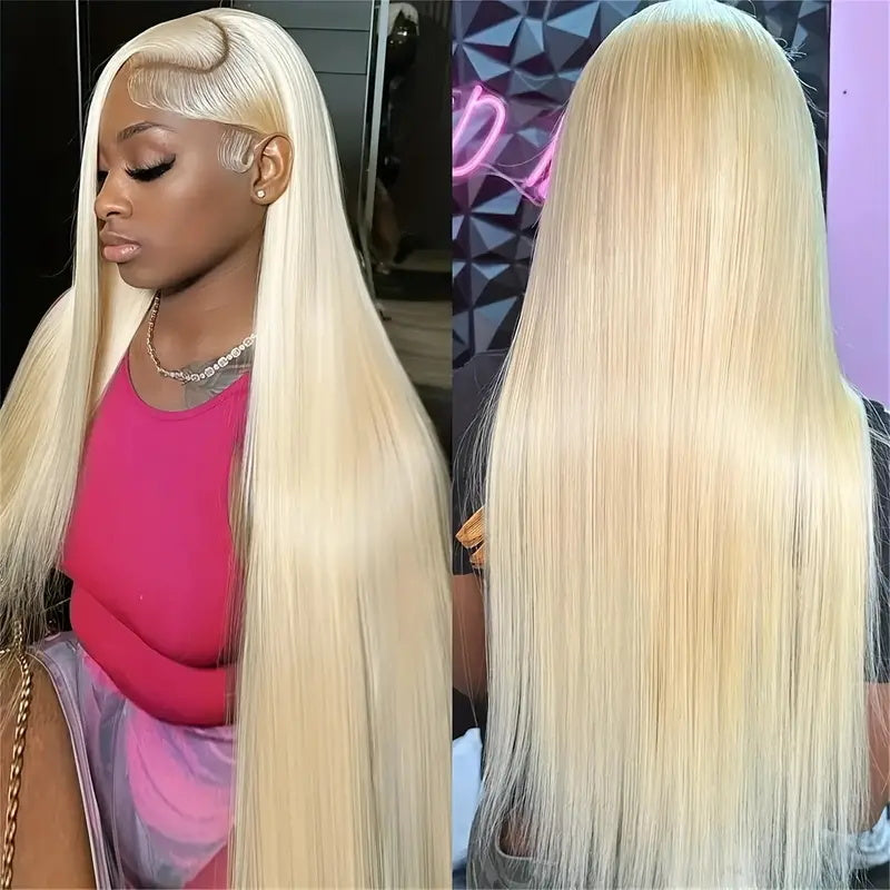 Overnight Shipping 613 Blonde Glueless Long Straight Human Hair HD Transparent Lace Front 28 Inch Wig