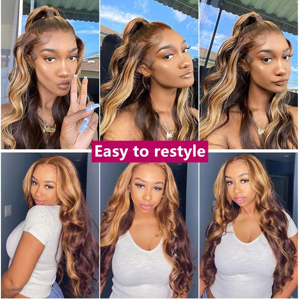 [13*4 Full Lace Front Wigs] #4/27 Body Wave Highlight Human Hair Colored Wigs