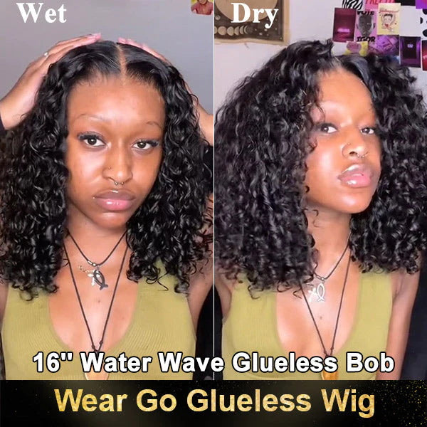 Bleached Knots Wear Go Wig | Water Wave Glueless Bob Wig 5x5 Undetectable Lace Front Short Hair Wigs