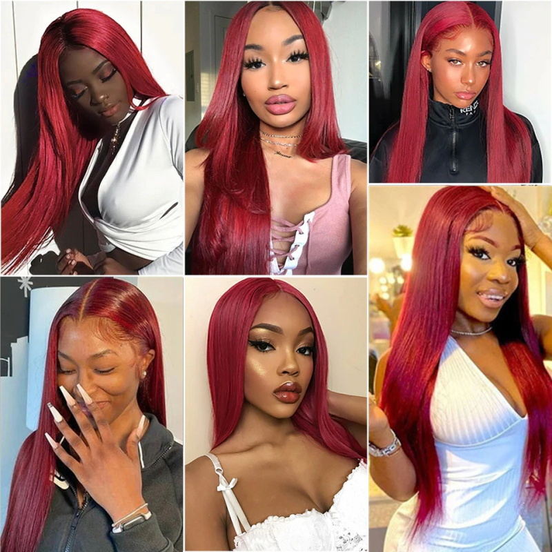 99J Color Hair Straight Lace Part Wigs Wine Red Human Hair Wigs for Women