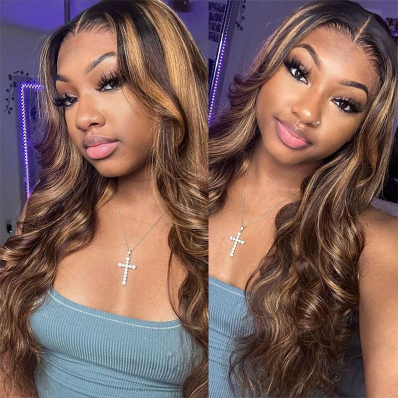 Allove Honey Blonde Body Wave Hair 3 Bundles With 4*4 Lace Closure Human Hair Weave