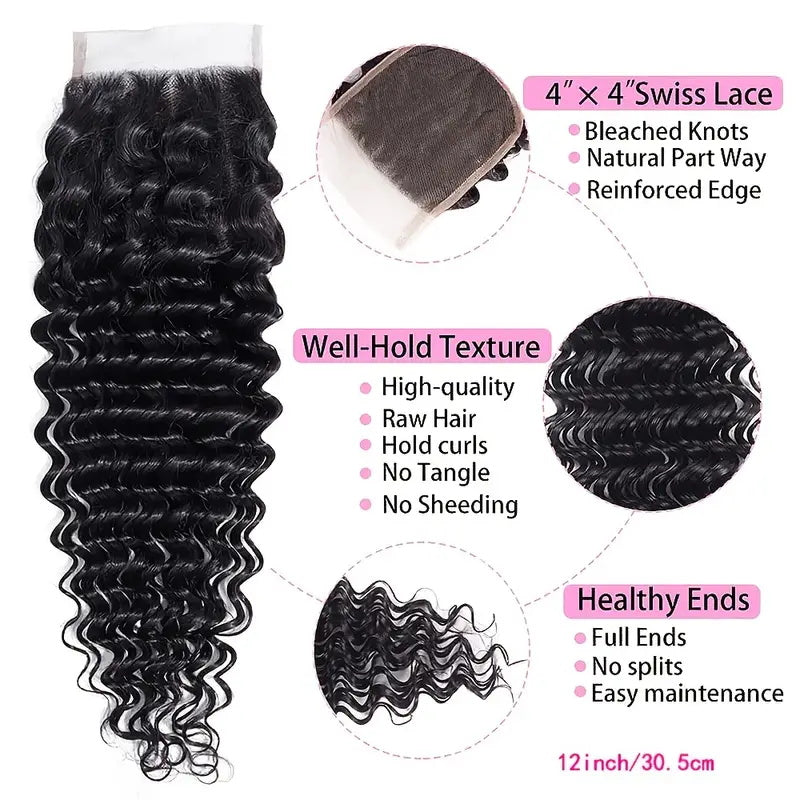 Deep Wave 4*4 Lace Closure Virgin Human Hair