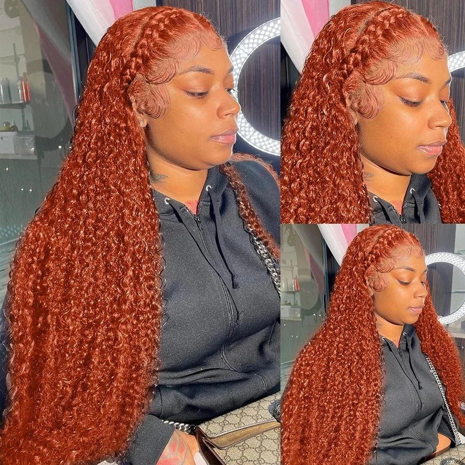 Orange Ginger Curly Glueless HD 13x4 Lace Front Human Hair Wigs Pre Plucked For Women