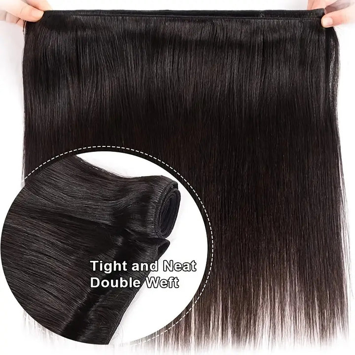 Allove Hair Brazilian Straight Hair 3 Bundles with 4*4 Transparent Lace Closure
