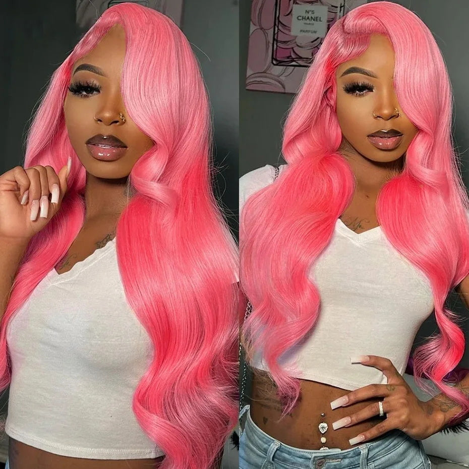 Allove Hair 30 Inch Pink Colored 13x4 HD Glueless Lace Front Wig Body Wave Barbie Hairstyle