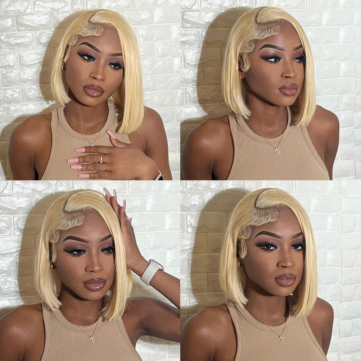 613 Short Bob Straight Human Hair Wigs 13x4/4x4 Blonde Wear To Go Lace Front Wigs