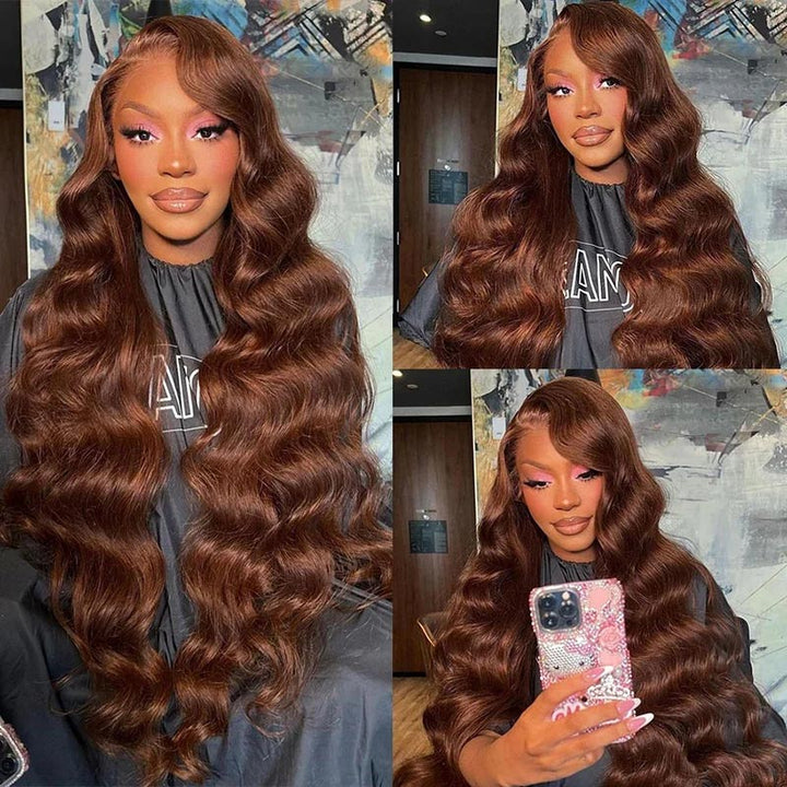 40'' Chocolate Brown Colored Body Wave Human Hair Wig 13x4 HD Lace Front Wigs