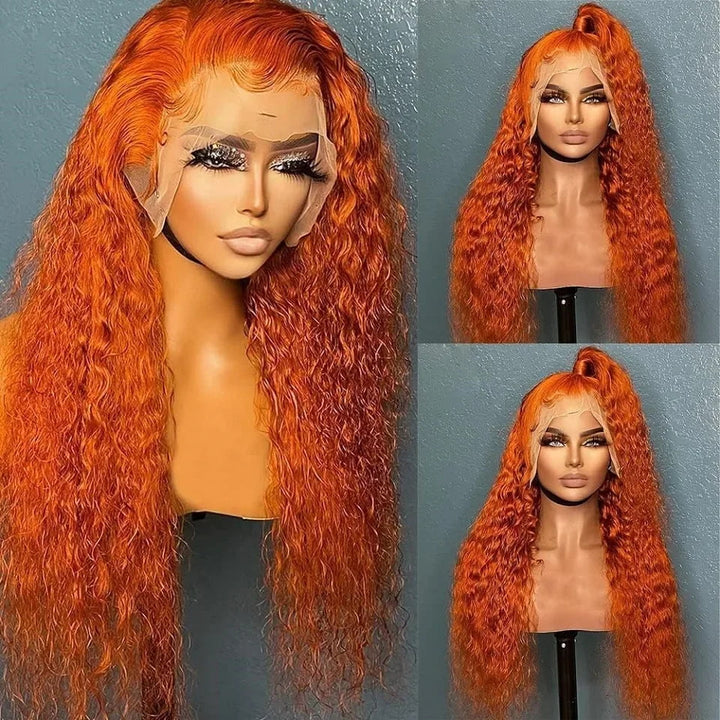 Allove Ginger Deep Wave Human Hair 13x4 HD Lace Front Wig Wear to Go Colored Wigs