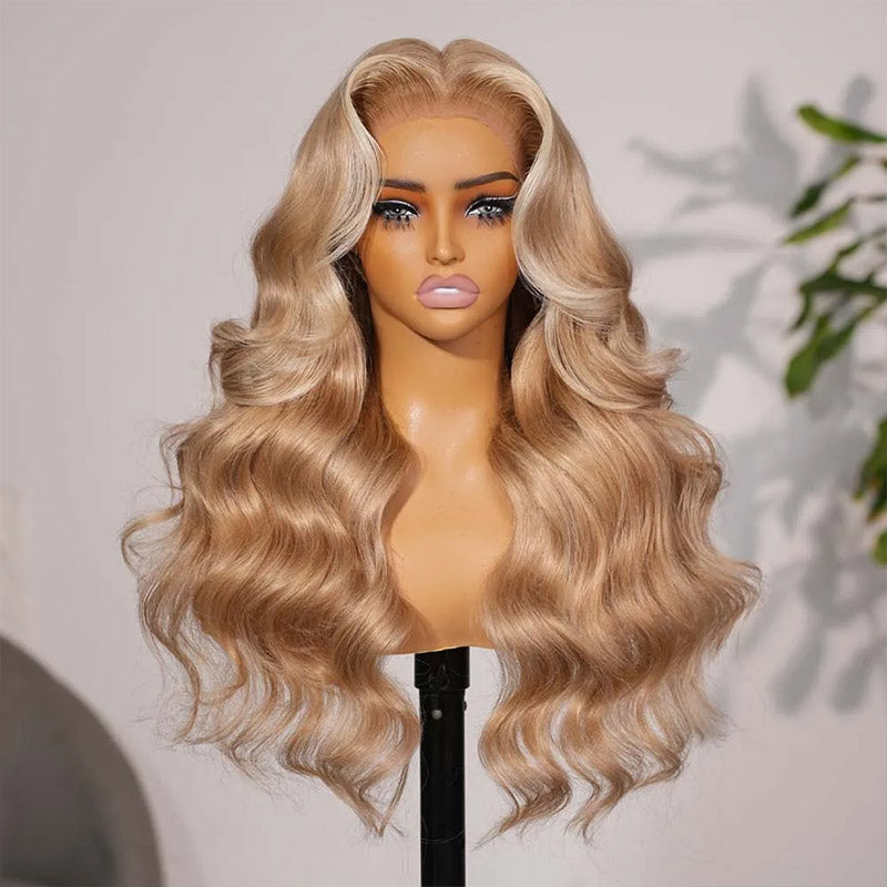 Alllove Milk Tea Brown With Highlight Full Lace Front Body Wave/Straight 100% Human Hair Wig with Natural Hairline - AlloveHair