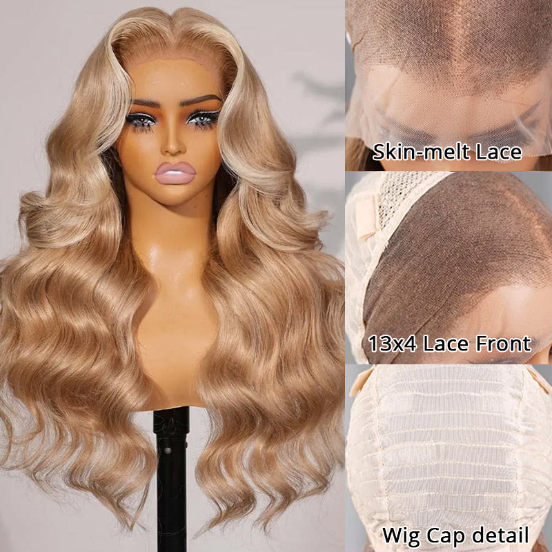Alllove Milk Tea Brown With Highlight Full Lace Front Body Wave/Straight 100% Human Hair Wig with Natural Hairline - AlloveHair