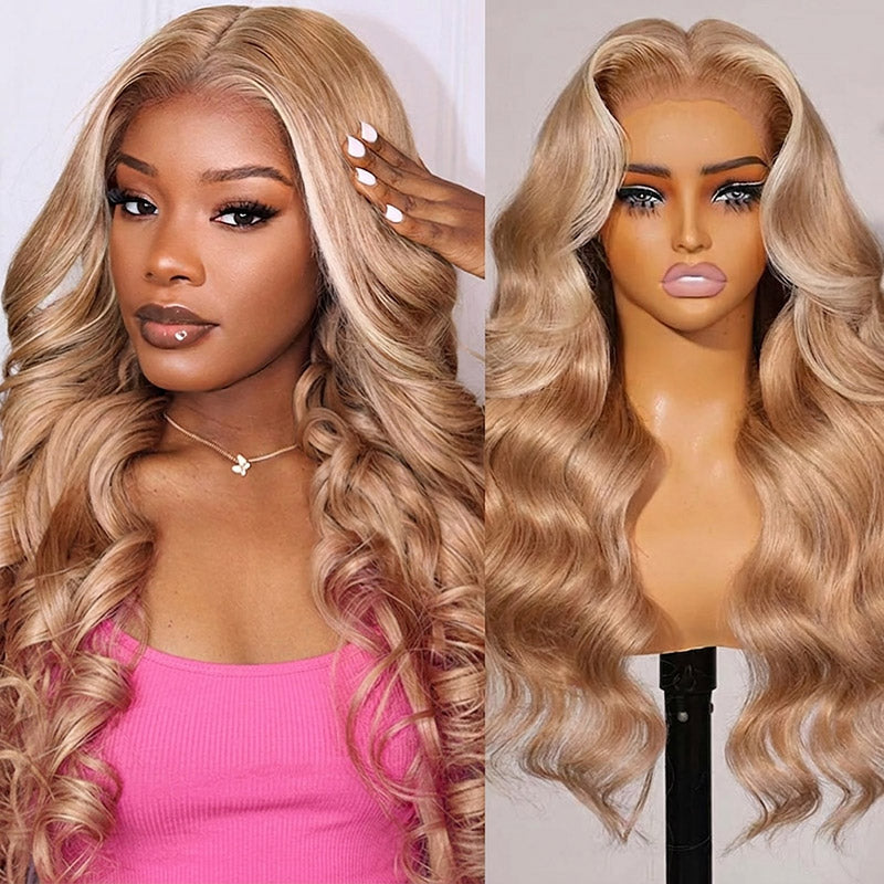 Alllove Milk Tea Brown With Highlight Full Lace Front Body Wave/Straight 100% Human Hair Wig with Natural Hairline - AlloveHair