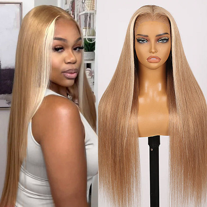 Alllove Milk Tea Brown With Highlight Full Lace Front Body Wave/Straight 100% Human Hair Wig with Natural Hairline - AlloveHair