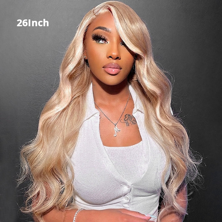 Alllove 32Inch Milk Tea Brown With Highlight Full Lace Front Body Wave/Straight 100% Human Hair Wig with Natural Hairline - AlloveHair