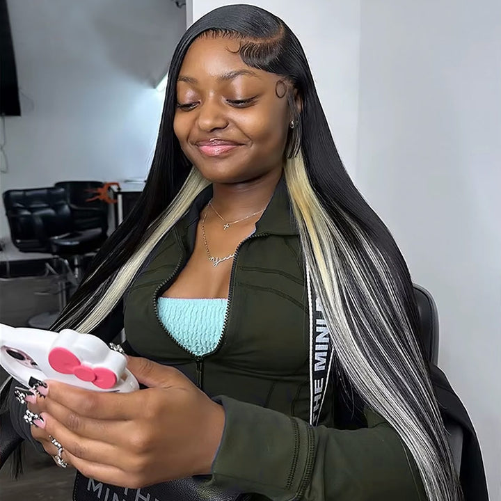 Allove 1B With Blonde 13x4/13x6 Transparent Full Lace Front Wigs Straight 100% Human Hair 200% Density Wig Pre Plucked For Women - AlloveHair