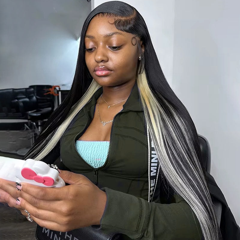 Allove 1B With Blonde 13x4/13x6 Transparent Full Lace Front Wigs Straight 100% Human Hair 200% Density Wig Pre Plucked For Women - AlloveHair