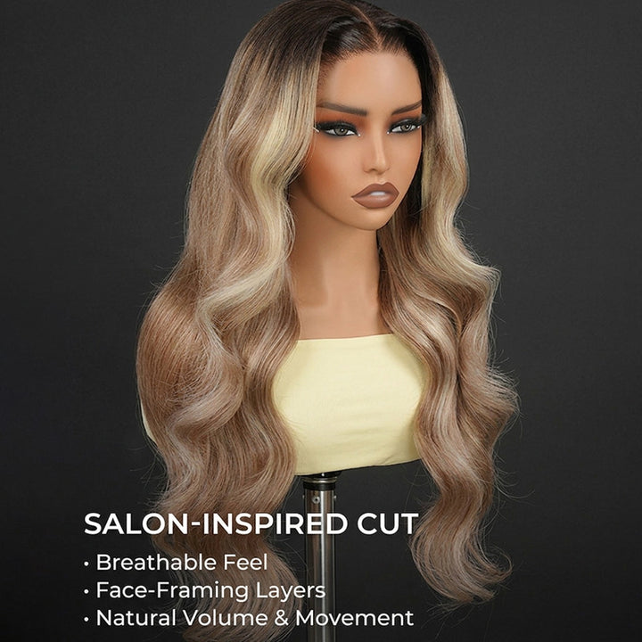 200% Density Brunette Blonde Highlights Loose Body Wig
