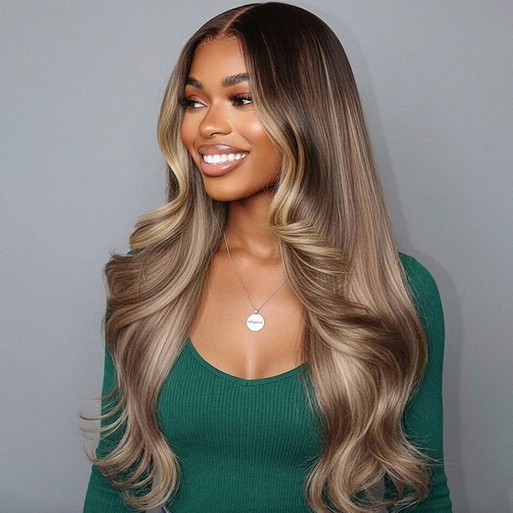 200% Density Brunette Blonde Highlights Loose Body Wig