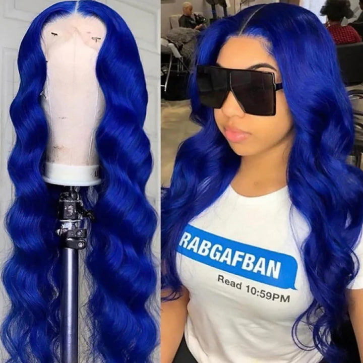 Allove Flawless Blue Colored Body Wave/Straight 13x6 HD Lace Front Wigs Pre Plucked Lace Front Wig 200% Density