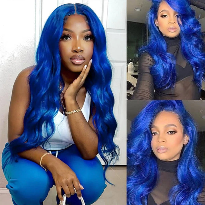 Allove Flawless Blue Colored Body Wave/Straight 13x6 HD Lace Front Wigs Pre Plucked Lace Front Wig 200% Density