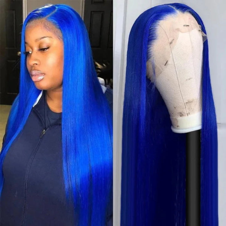 Allove Flawless Blue Colored Body Wave/Straight 13x6 HD Lace Front Wigs Pre Plucked Lace Front Wig 200% Density