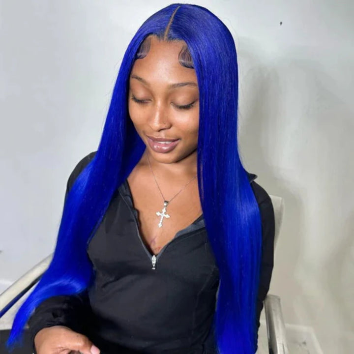 Allove Flawless Blue Colored Body Wave/Straight 13x6 HD Lace Front Wigs Pre Plucked Lace Front Wig 200% Density