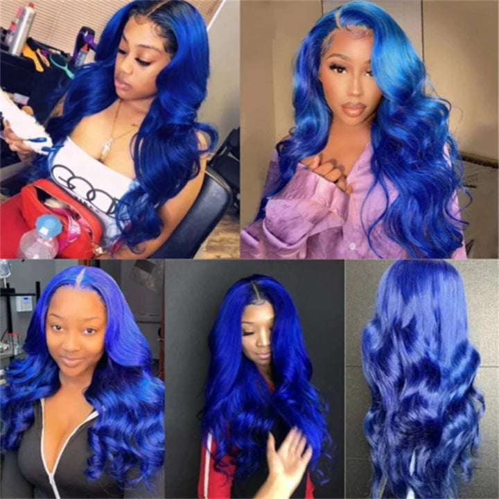 Allove Flawless Blue Colored Body Wave/Straight 13x6 HD Lace Front Wigs Pre Plucked Lace Front Wig 200% Density