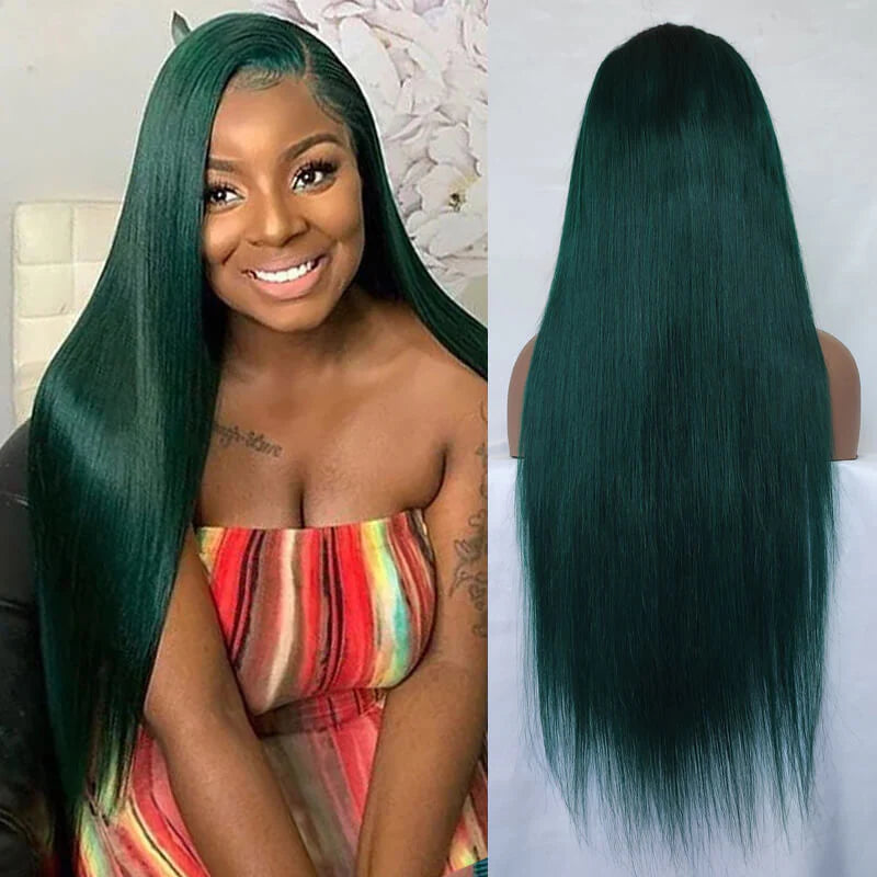 Allove Dark Green Colored Body Wave 13x4/13x6 Full Lace Front Human Hair Wigs 180% Density Transparent For Black Women