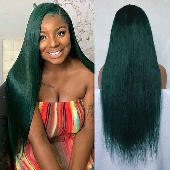 Allove Dark Green Colored Body Wave 13x4/13x6 Full Lace Front Human Hair Wigs 180% Density Transparent For Black Women