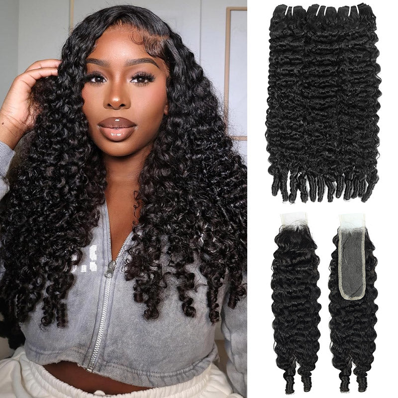 Burmese Curly Hair 3 Bundles with 2x6 HD Lace Deep Part Closure 