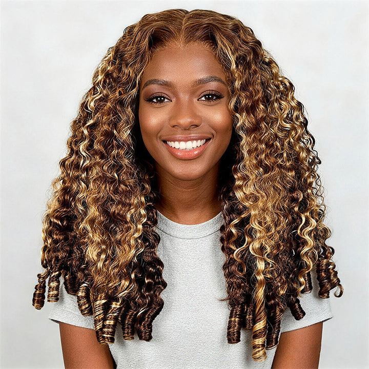 Allove Hair 250% Density Highlight Honey Blonde Burmese Curly Wig