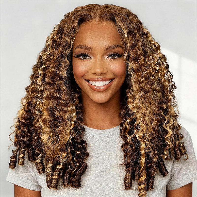 Allove Hair 250% Density Highlight Honey Blonde Burmese Curly Wig