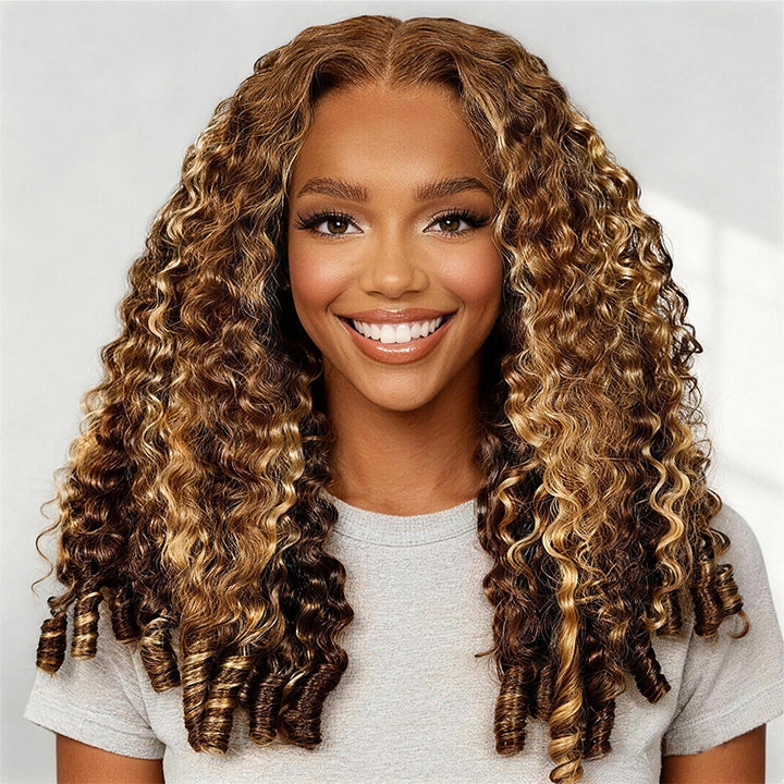 Allove Hair 250% Density Highlight Honey Blonde Burmese Curly Wig
