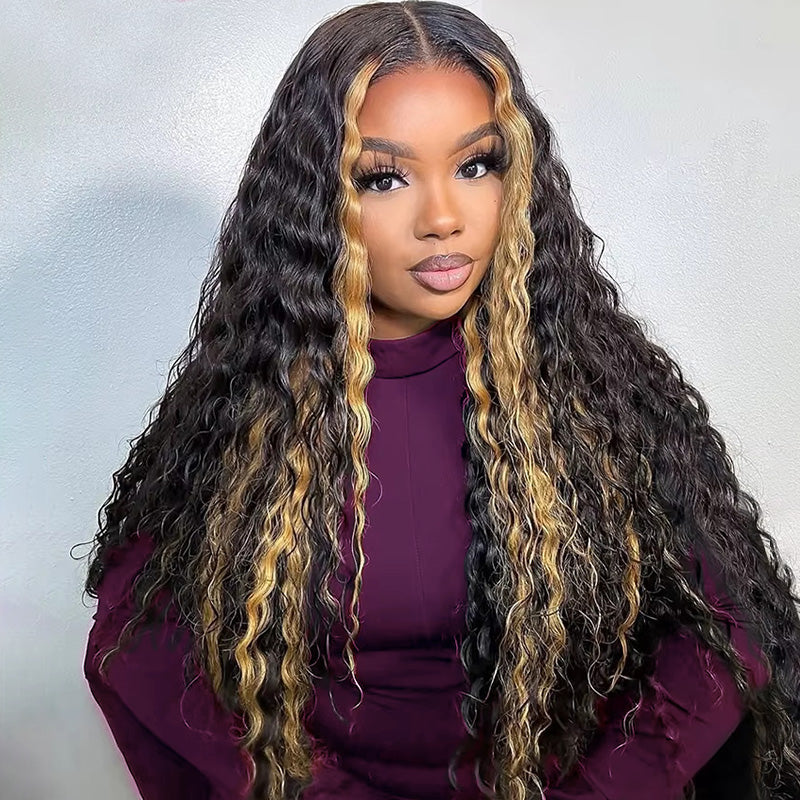 Allove Highlight Blonde Glueless 13x4 Transparent Lace Front Deep Wave Wig Human Hair Pre Plucked - AlloveHair