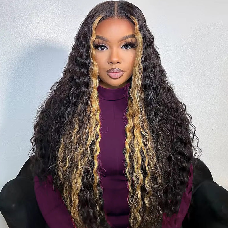 Allove Highlight Blonde Glueless 13x4 Transparent Lace Front Deep Wave Wig Human Hair Pre Plucked - AlloveHair